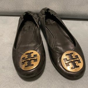 Tory Burch Classic Minnie Traveler Leather Ballet Flats
